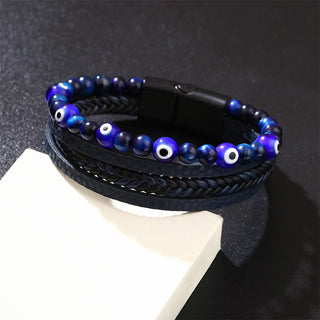 Buddha Gift Evil Eye Tiger Eye Protection Beaded Multilayered Braided Bracelet