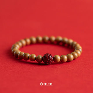 Buddha Gift Peach Wood Lotus Cinnabar Luck Wealth Bracelet