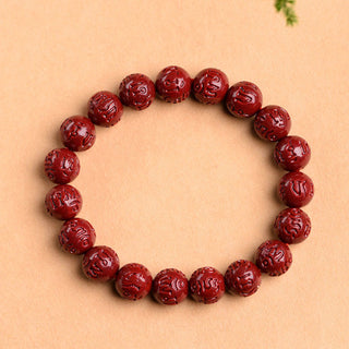 Buddha Gift Natural Cinnabar Om Mani Padme Hum Fret Pattern Lotus Blessing Bracelet