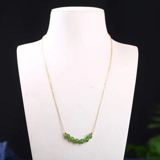 Buddha Gift 14k Gold Plated Hetian Cyan Jade Beaded Luck Necklace Pendant