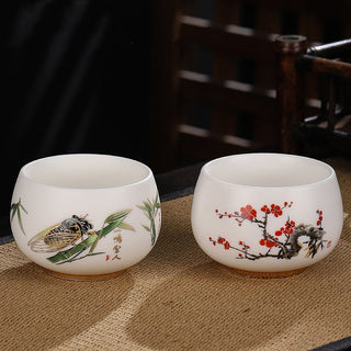 Buddha Gift Dragon Cicada Bamboo Deer Crane Lotus Plum Flower Ceramic Teacup Kung Fu Tea Cup Bowl 185ml