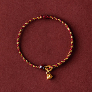 Buddha Gift Handcrafted Red Gold Rope Lotus Peace And Joy Charm Braid Bracelet