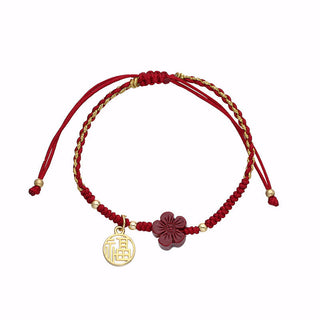 Buddha Gift Cinnabar Flower Fu Character Blessing Braided String Bracelet
