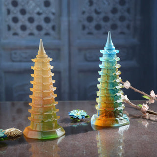 Buddha Gift Feng Shui Wenchang Tower Handmade Liuli Crystal Pagoda Art Piece Luck Home Office Decoration