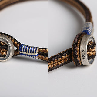 Buddha Gift  925 Sterling Silver Handmade Button Protection Weave String Bracelet