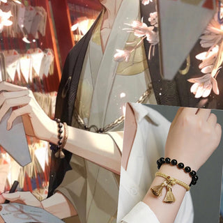 Buddha Gift 2Pcs Black Onyx Bead Support Protection String Bracelet