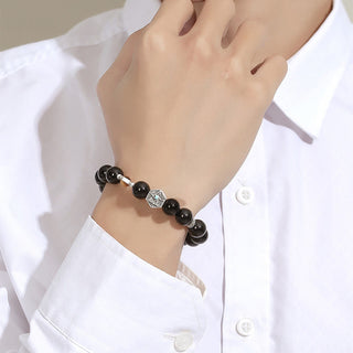 Buddha Gift 925 Sterling Silver Black Obsidian Tiger Eye Eye of Providence Purification Bracelet