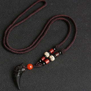 Buddha Gift Natural Ice Obsidian Wolf Tooth Pattern Courage Necklace Pendant