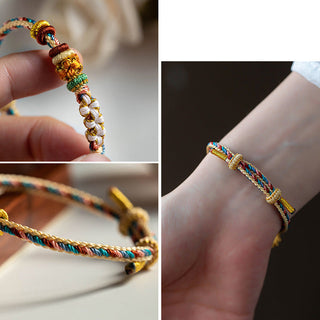 Buddha Gift Handmade Dunhuang Color Peach Blossom Pattern Braid String Bracelet