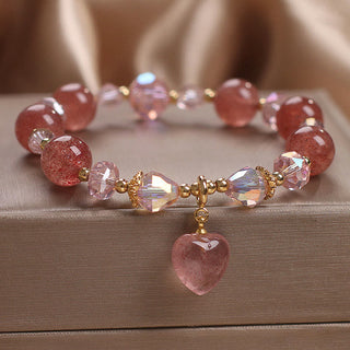 Buddha Gift Natural Strawberry Quartz Crystal Love Heart Healing Positive Bracelet