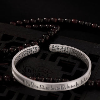 Buddha Gift 999 Sterling Silver Six True Words Heart Sutra Protection Bracelet Bangle