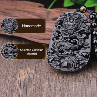 Buddha Gift Black Obsidian Stone Dragon Fulfilment Pendant Necklace