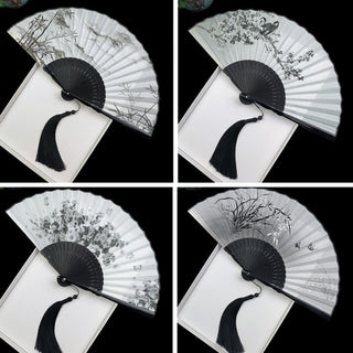 Buddha Gift Vintage Bamboo Peony Butterfly Lotus Handheld Silk Folding Fan With Bamboo Frames