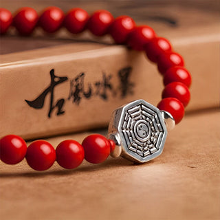 Buddha Gift 925 Sterling Silver Yin Yang Bagua Symbol Cinnabar String Concentration Bracelet