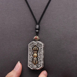 Buddha Gift Tibetan Om Mani Padme Hum Carved Dorje Vajra Rotatable Lotus Pattern Purity Rope Necklace Pendant