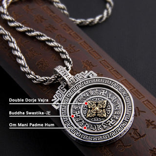 Buddha Gift Tibetan Om Mani Padme Hum Double Dorje Vajra Rotatable Purity Peace Necklace Pendant