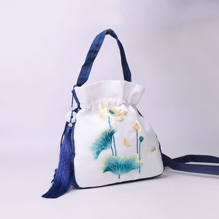 Buddha Gift Suzhou Embroidery Rabbit Lotus Epiphyllum Peony Magnolia Silk Tote Crossbody Bag Shoulder Bag Handbag