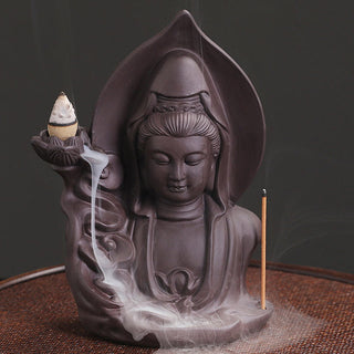 Buddha Gift Tibetan Avalokitesvara Buddha Lotus Healing Backflow Smoke Fountain Incense Burner