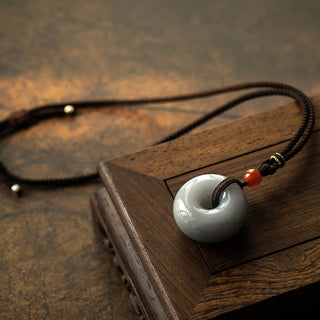 Buddha Gift Natural Round Jade Gray Jade Peace Buckle Luck Necklace Pendant