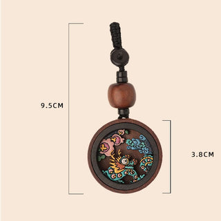 Buddha Gift Year Of The Dragon Hand Painted Chinese Zodiac Rosewood Carved Calm Key Chain