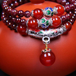 Buddha Gift Natural Garnet Red Agate Blessing Healing Bracelet Necklace Pendant