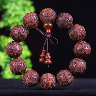 Buddha Gift Chinese Zodiac Rosewood Ebony Copper Coin PiXiu Carved Warmth Bracelet