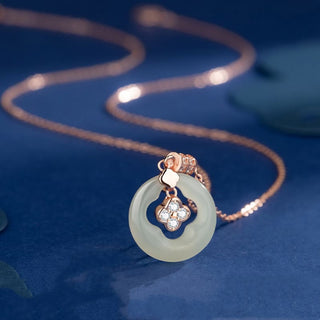Buddha Gift 925 Sterling Silver Natural Hetian Jade Lucky Four Leaf Clover Zircon Necklace Pendant With Gift Box