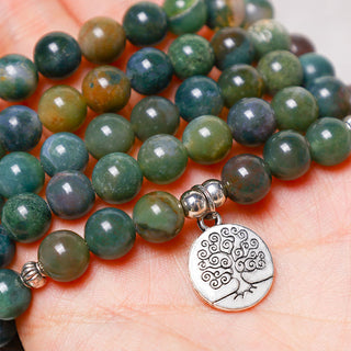 Buddha Gift 108 Mala Beads Indian Agate Lotus OM Buddha Tree of life Positive Calm Bracelet