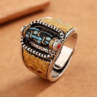 Buddha Gift Tibetan Nine-Eye Dzi Bead Wealth Blessings Rotatable Ring