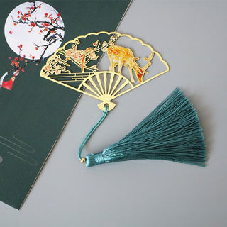 Buddha Gift Traditional Butterfly Lotus Flower Crane Dragon Phoenix Fox Koi Fish New Beginning Metal Brass Hollow Fan Bookmarks