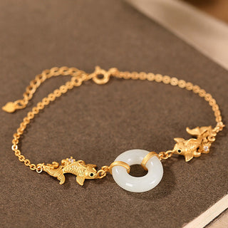 Buddha Gift White Jade Koi Fish Prosperity Bracelet