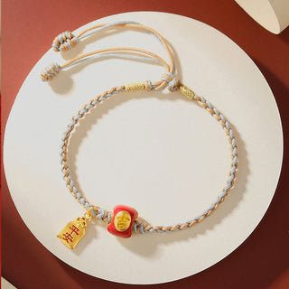 Buddha Gift 925 Sterling Silver Handmade Auspicious Chinese Character Blessing Braided String Bracelet