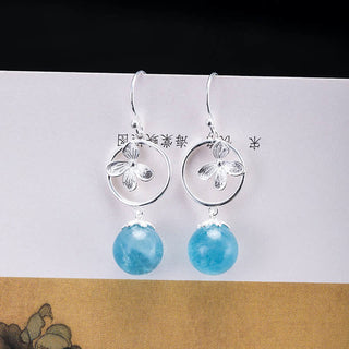 Buddha Gift 925 Sterling Silver Natural Aquamarine Leaf Flower Peace Earrings Necklace