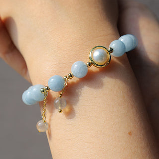 Buddha Gift Aquamarine Pearl Healing Moonstone Beads Charm Bracelet