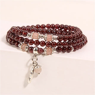 Buddha Gift Natural Garnet Strawberry Quartz Green Beans PiXiu Protection Triple Wrap Bracelet