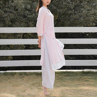 Buddha Gift 2Pcs Lotus Pattern Tai Chi Meditation Yoga Cotton Linen Clothing Top Pants Women's Set