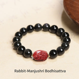Buddha Gift Chinese Zodiac Natal Buddha Natural Black Obsidian Cinnabar Purification Bracelet
