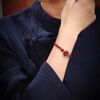 Buddha Gift Natural Cinnabar Peace Buckle Blessing String Bracelet