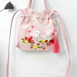 Buddha Gift Suzhou Embroidery Lotus Deer Epiphyllum Peony Rabbit Cotton Linen Tote Crossbody Bag Shoulder Bag Handbag
