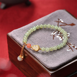 Buddha Gift 925 Sterling Silver Hetian Jade Gourd Lotus Abundance Luck Bracelet