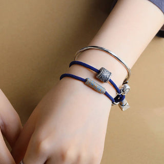 Buddha Gift Handmade Tibetan Om Mani Padme Hum Carved Auspicious Amulet Double Wrap Rope Bracelet