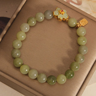 Buddha Gift Green Jade Flower Fu Character Charm Luck Bracelet