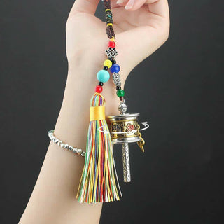 Buddha Gift Tibet Om Mani Padme Hum Prayer Wheel Tassel Bag Car Hanging Decoration