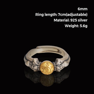 Buddha Gift 925 Sterling Silver Manjusri Mantra Om Mani Padme Hum Peace Adjustable Ring