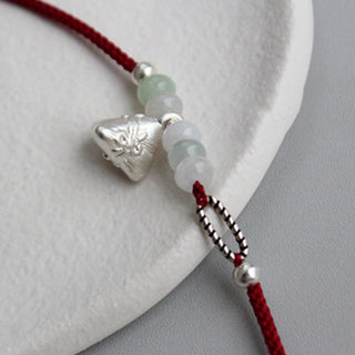 Buddha Gift 925 Sterling Silver Jade Red String Zongzi Charm Abundance Bracelet