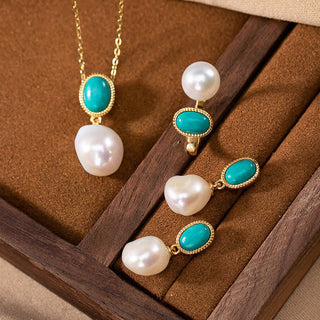 Buddha Gift 925 Sterling Silver Pearl Turquoise Healing Ring Earrings Necklace Pendant