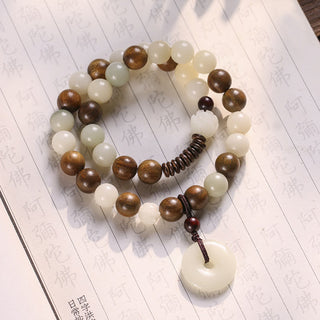 Buddha Gift Bodhi Seed Green Sandalwood Lotus Peace Buckle Harmony Double Wrap Bracelet