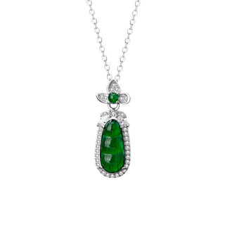 Buddha Gift 925 Sterling Silver Cyan Jade Pea Design Luck Healing Necklace Pendant