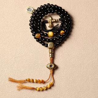 Buddha Gift Tibetan 108 Mala Beads Black Onyx Tiger Eye Beads Nine Palaces Bagua Protection Bracelet