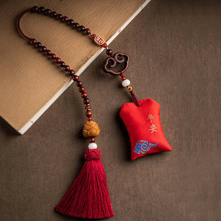 Buddha Gift Tibetan Small Leaf Red Sandalwood Lotus Cinnabar Sachet Protection Tassel Car Hanging Decoration